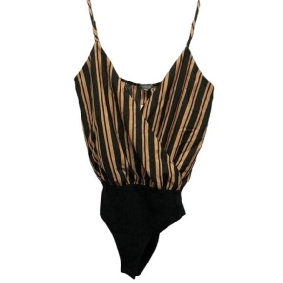 charlotte russe shirt body suit sleeveless gold black v neck adjustable READ NEW - Picture 1 of 4